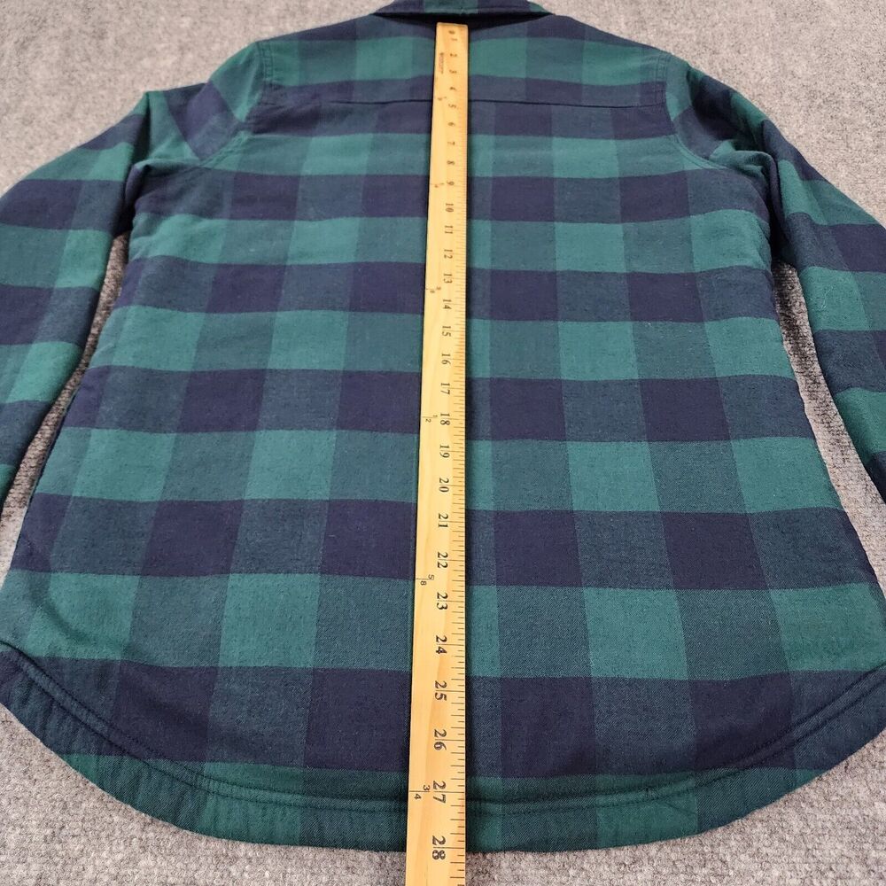 Orvis Shirt Womens Small Blue Green Plaid Fleece Lined Snap Shacket Elbow Patch - Picture 6 of 16